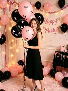 30pcs Pink And Black Latex Balloon Bow Set, Includes Black And Pink Latex Balloons And Black Pink Bows, Suitable For Birthday Party, Wedding, Engagement Party, Princess Style, Pink Birthday Theme, Sweet & Cool Girl, Gender Reveal Party - Multicolor - View 5