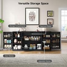 ONBRILL 63" Curved Sideboard Buffet Cabinet With Storage, Large Buffet Cabinets With 4 Doors, Console Credenza, Kitchen Pantry Cabinet, Modern Coffee Bar Table With Adjustable Shelves For Dining Room, Living Room, Entryway Black - Màu đen, 63 inch - Xem 6