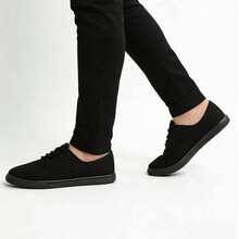 Men's All-Black Canvas Sneakers | Breathable Minimalist Low-Top Lace-Up Shoes | Essential Casual Vacation Footwear For Spring & Summer - Black - View 7