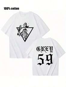 Camiseta con gráfico de esqueleto G59 - 100% algodón casual de cuello redondo, camiseta de verano súper suave y transpirable, estilo gótico hip hop streetwear - regalo perfecto para fans de música, skaters y entusiastas del estilo callejero, Camiseta con portada del álbum New World Depression 2026, Atuendos de vacaciones para mujer, Atuendo de concierto para mujer - Blanco - Ver 7
