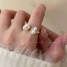 One Pearl Ring, Cute Ring, Korean Style, Simple, Elegant, Silver, Women's, Summer, Free Size, New Arrival, Zirconia, Lightweight, Luxurious, High Class, Index Finger, Pinky Ring, Unique Design, Hypoallergenic, Open, Stylish, Free Shipping, Accessory, Jewelry, Gift, Present, Delicate [Next Day Shipping] - 銀色 - 查看 4