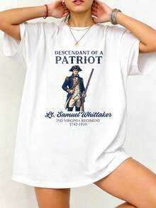 Personaliza la camiseta Descendant Of Patriot de Your Anscentors, camiseta de la Revolución Americana de DAR SAR, camisa de talla grande casual de escote redondo de manga corta con tejido ajustado ajustado de largo regular estampado Patriotic Descendant - Blanco - Ver 2
