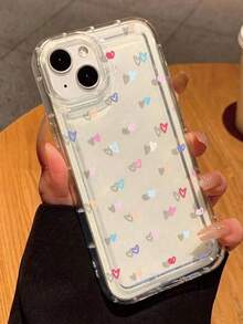 Cute Pink Heart TPU Fashionable Shockproof 1Pc Pink Heart Cute Pattern High-End 2-In-1 Transparent Full Body Shockproof TPU Fashionable Phone Protective Premium Case Suitable Compatible With Iphone11 12 13 14 15 16 17 Pro Max Spring Gift Birthday Wedding Case Travel Essential Travel Essential - Style1 - View 7