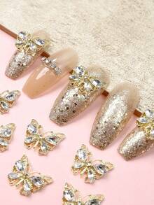 10Pcs 3D Rhinestone Butterfly Design Nail Art Decoration Diy Nail Charms Nail Gems Nail Supplies Nails - Gold - View 3