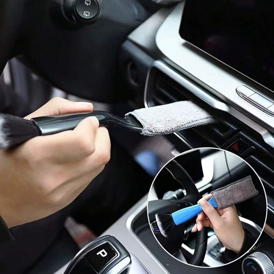Brosse de détail pour accessoire automobile - Outil de nettoyage à poils doux, convient pour le tableau de bord, les bouches d'aération et les interstices - Sans pile requise, brosse à poussière en plastique, pour les détails de voiture et le nettoyage intérieur, Brosse avec manche mode, Brosse à poils en plastique, cadeau de Noël