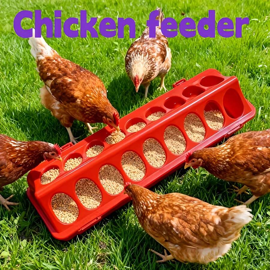 Multi-Hole Feeder Box For Chickens, Chick Rearing Feeder Trough, Long Rectangular Multi-Hole Bird Feeder, Anti-Scramble Chicken Trough, Poultry Feeder, Farming Supplies, Chick Trough, Quail Feed Feeder, Rattan Chicken Feeder Trough