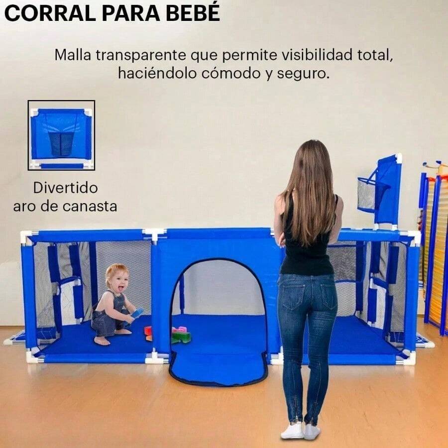 Corral para Bebé con Gimnasio de Juegos, Porterías y Tablero Infantil Multifuncional - Gris - Ver 1