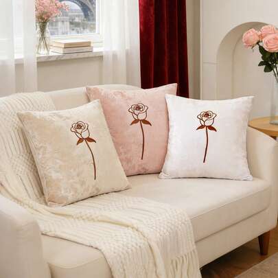 1pc Gold Velvet Rose Flower Throw Pillow Cover, Luxurious Feel! Silky Soft, Non-Shedding, High Elasticity Non-Slip Hidden Zipper, Ins Style Sofa Decorative Cushion Cover (Pillow Insert Not Included)