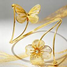 4pcs Floral & Butterfly Romantic Vacation Style, Asymmetrical Geometric Starfish Bangle Bracelet Set, Versatile Daily, Travel, Party Wear For Women - Multicolor - View 4