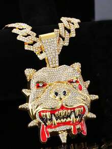 1 Set de Accesorios de Moda Personalizados para Hombres: Collar con Colgante de Bulldog con Strass, Cadena Cubana, Pulsera y Reloj Rojo de Estilo Hip Hop - Rojo - Ver 11