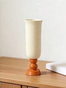 1pc French Tall Striped Vase With Colorblock Base Design, Suitable For Living Room Or Entryway Decor - Multicolor - View 12