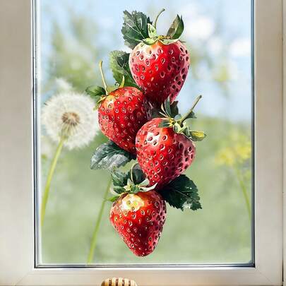 CHAILLY 松鼠和草莓静电贴窗贴，可重复使用的森林水果动物贴纸，适用于玻璃门、春季家居装饰