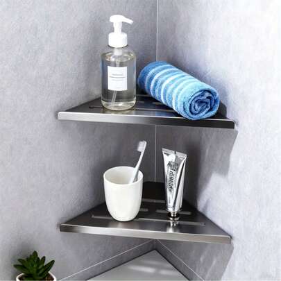 CINEYO 1pc/2pcs/3pcs Classic Stainless Steel Wall-Mounted Triangular Bathroom Storage Rack, Bathroom Shelf, Shower Rack, Bathroom Organizer. Suitable For Bathroom, Study And Kitchen. Corner Rack, Bathroom Storage Rack, Shower Shelf, Wall Shelf