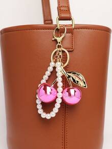 1pc Cherry Glass Pearl Wallet Charm/Keychain, Handbag Accessory - Cherry Keychain Charm, Cute Gift For Women - Multicolor - View 25