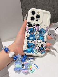 Funda de teléfono de Disney Lilo y Stitch con correa de muñeca con cuentas de Stitch y llavero de peluche, diseño de impresión completa de Stitch en múltiples poses con Scrump, funda de silicona con borde ondulado a prueba de golpes con encanto 3D de Stitch y correa para la mano, funda de teléfono de Disney Stitch para modelos 17, 16, 15, 14, 13, 12 y 11 Pro. Hecho de TPU duradero con protección a prueba de golpes. Un regalo divertido para familiares, amigos, cumpleaños, fiestas y ocasiones especiales. - Blanco - Ver 6
