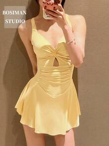Women Swim Dresses - 8407 Yellow - View 3