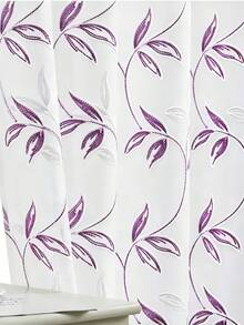 2 Peças de Cortinas Transparentes Bordadas Brancas - Padrão Floral, Cortinas de Voile Bordadas Elegantes para Sala de Estar e Quarto, com Ilhós - Roxo - Visão 9