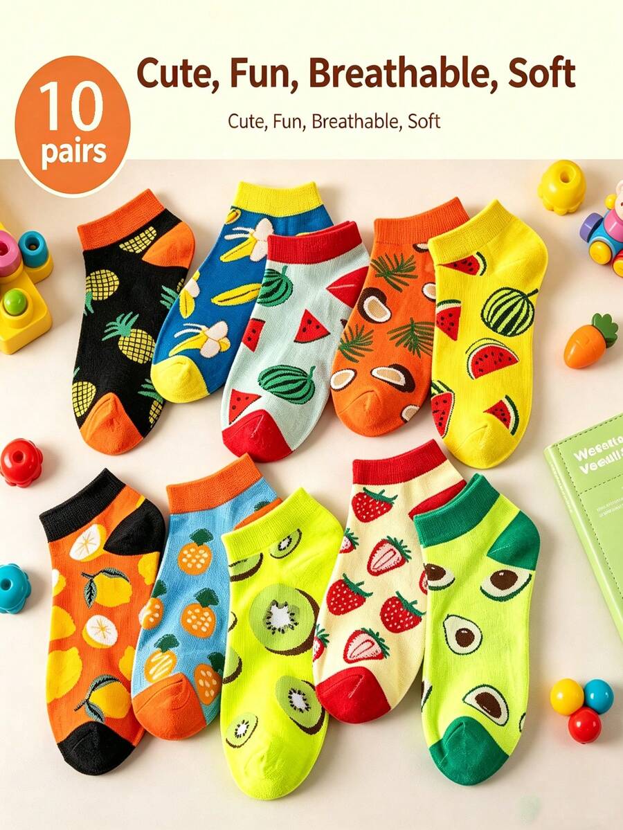 1/10 Đôi tất cổ thấp nữ kiểu dáng độc đáo với họa tiết trái cây - Nhiều màu - Xem 1