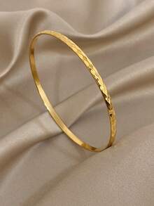 1 pieza Brazalete de bambú grueso con nudo para mujeres, brazalete abierto de acero inoxidable dorado hueco para uso diario, fiesta, Día de la Madre, San Valentín, boda, festival de música, regalo de joyería - Multicolor - Ver 7