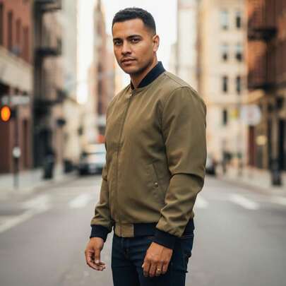Jaqueta Masculina Sarja Techno Forrada com Zíper e Bolsos com Zíper Estilo Casual Inverno Confortável