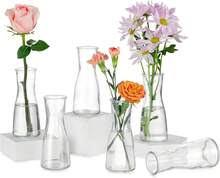 Juego de 6 jarrones pequeños de cristal, jarrones estrechos para flores como regalo para el Día de la Madre, decoración de mesa moderna para bodas, despedidas de soltera, salas de estar y mesas de comedor, jarrones de mesa elegantes para la decoración de bodas - 6 piezas - Ver 1