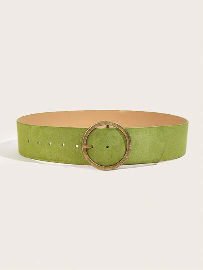 1pc Green Matte Wide Waist Belt, Vintage Minimalist Bronze Buckle Belt For Women, Suitable For Dresses, Skirts, Casual Pants, Suitable For Party, School, Daily Wear, Travel, Beach, Gift For Birthday, Mother's Day, Music Festival, Campus Season