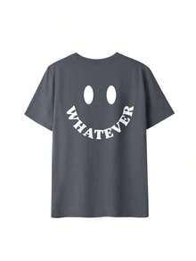 Nueva camiseta de manga corta para mujer con cuello redondo y estampado de "WHATEVER" y una sonrisa, estilo veraniego, versátil y a la moda, adecuada para el uso diario de las mujeres y para las vacaciones de primavera. - Blanco - Ver 3