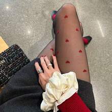 Women's Casual Transparent Stockings With Cute Heart Design, Fashionable & Versatile Pantyhose - Multicolor - View 3