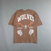 DARCSPORT American Retro Fun Wolf Head Print  Brand Short-Sleeve T-Shirt, Half-Sleeve Top For Couples - 黑色 - 查看 5
