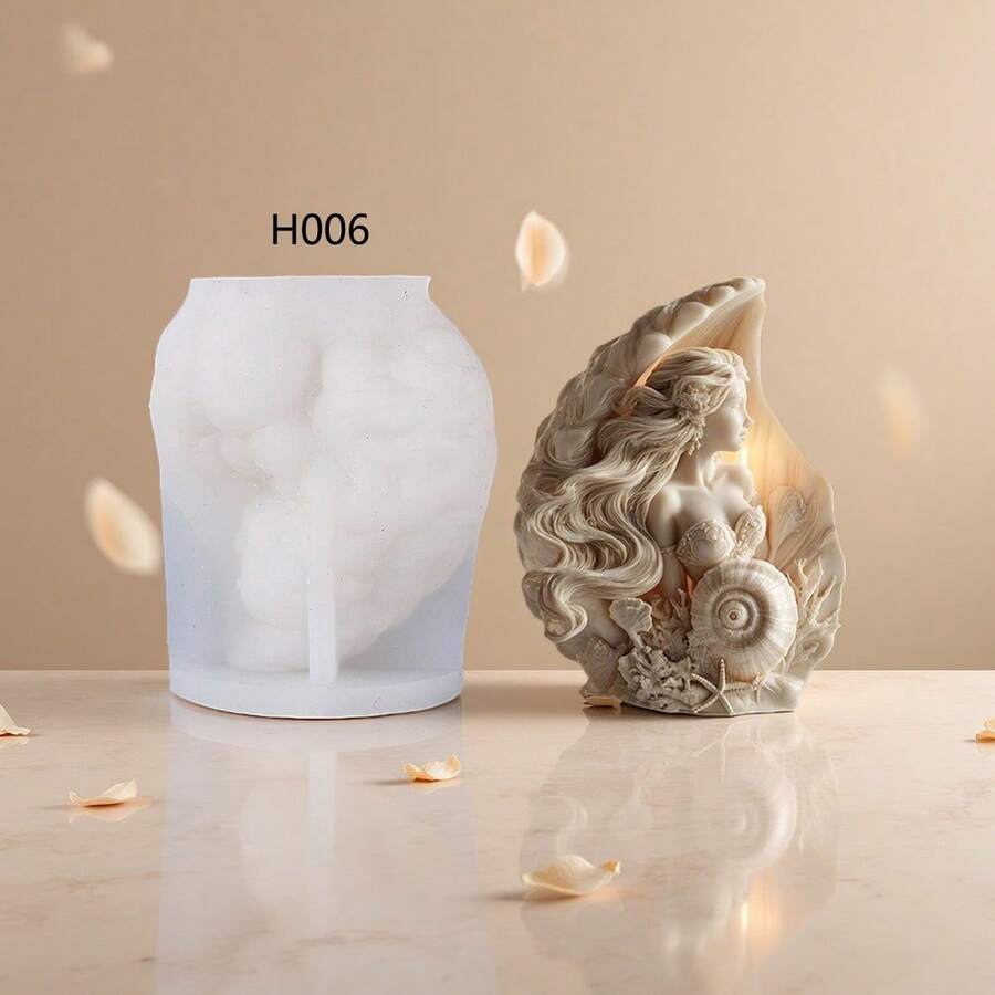 美人鱼硅胶蜡烛模具，手工3D造型蜡烛模具 - 白色 - 查看 1