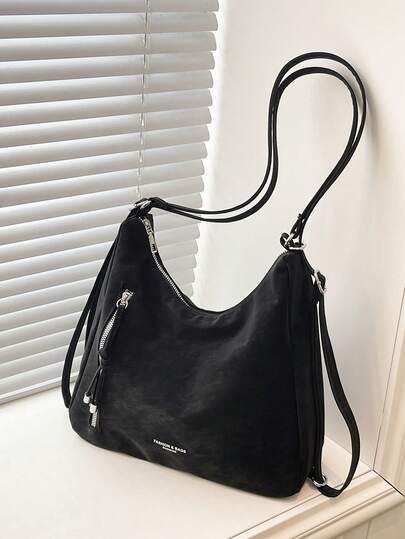 Elegant Women's Crossbody Bag, Large Capacity Fashion Commuter Shoulder Bag, Waterproof And Wear-Resistant Nylon Material, Metal Chain Decor, Adjustable Strap, Multi-Functional Compartment Design, Slimming Casual Style, Niche Women Bag