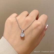 Sparkling Solitaire Pendant Necklace, Dainty Round Cut Crystal Choker For Women, Daily Engagement Jewelry Gift - 白色的. - 查看 9