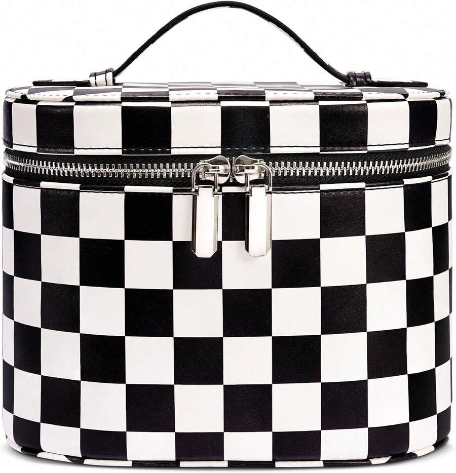 ¡RecomendadoBolsa de maquillaje de viaje con compartimentos y asa, bolsa de aseo portátil para mujer, Rosa (7.6 x 5.5 x 6 pulgadas), M(7.6*5.5*6 in), Moderno¡Top de Temporada - Tejido medio - negro - Ver 1