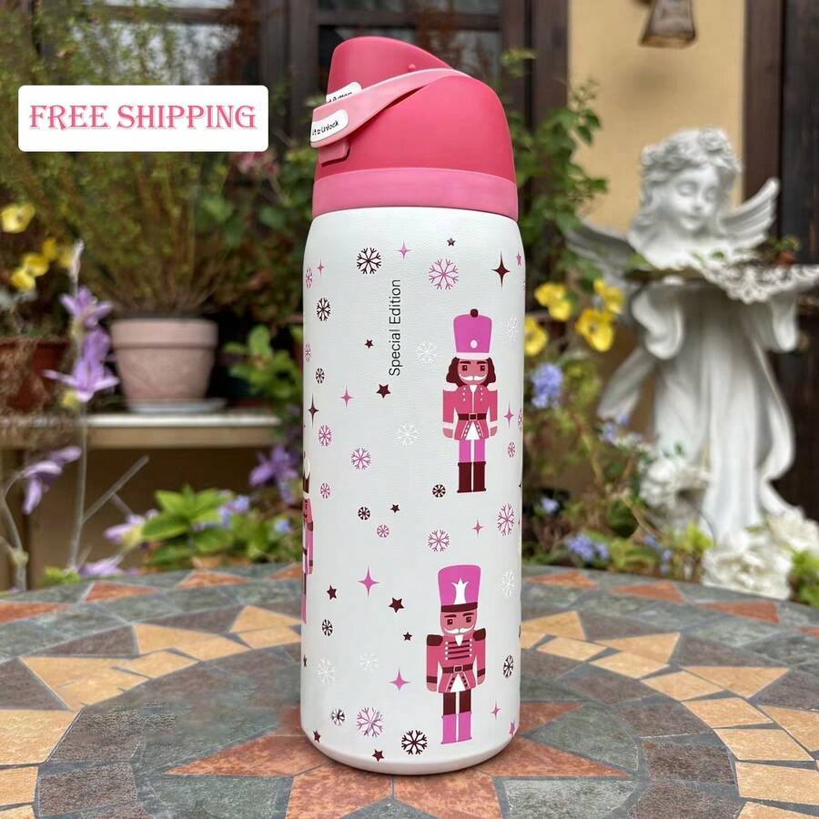 OwaIa Nutcracker Double-Drink Insulated Stainless Steel Outdoor Sports Water Bottle, Travel Water Bottle, 32OZ/945ml Large-Capacity Bicycle Water Bottle, Lockable Lid 100% Leak-Proof Sports Water Cup, Suitable For Outdoor Sports, Cycling, Office, Home, Car, Camping And Travel - Nutcracker - View 1