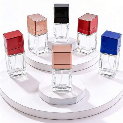 Chai nước hoa thủy tinh trong suốt 30ml có thể tái sử dụng, đạt chuẩn TSA, kèm đầu lăn và vòi xịt phun sương mịn, 6 nắp kim loại màu (Đỏ/Vàng hồng/Đen/Xanh dương), nắp đậy kín chống rò rỉ, hộp đựng mỹ phẩm mini di động có thể tái sử dụng cho tinh dầu, nước hoa, sản phẩm chăm sóc da, thích hợp cho du lịch hàng không, công tác, nghỉ dưỡng, cắm trại, bảo quản trong phòng tắm, lý tưởng để sử dụng hàng ngày và làm quà tặng cho cả nam và nữ.