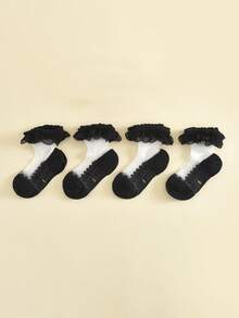 4双女童蕾丝边镂空透气休闲学校/假日公主裙袜 - 彩色 - 查看 4