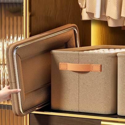 2 Packs 35x25x22cm Space Saving Stackable Non-Woven Fabric Storage Baskets With Sturdy Handles, Large Capacity Organizer Container For Wardrobe, Dorm, Pantry, Living Room, Perfect Gift For Mother's Day, Birthday