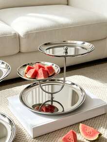 1pc Luxury Ins-Style Stainless Steel Mirrored Fruit Plate, Niche Creative Dessert Stand, Nordic Style Stainless Steel Fruit Rack, Elegant Cake & Snack Stand, Exquisite Afternoon Tea Dessert & Snack Rack, Luxury Multi-Layer Fruit Plate Storage Tray, Living Room Coffee Table Decor, Suitable For Cafe, Restaurant, Living Room, Dessert Shop, Wedding, Party - Silver - View 5