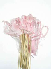 20pcs Decorative Ribbon Magic Wands, Spinning Lace Colorful Ribbons With Transparent 5-Star Party Cheering Props, Wedding, Birthday Party Supplies - View 4
