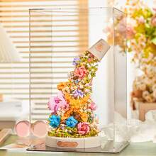 1070pcs Handmade Flower Waterfall - Butterfly Flower Sea, Floral Decor Craft Animal Model Building Blocks With Dust Cover, Ideal Gift For Valentine's Day, Christmas, Birthday - Multicolor - View 7