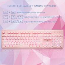 Pink Retro Backlit Keyboard Mouse Set, Floating Keycaps, Comfortable Feel, Compatible For Computer Office - View 2