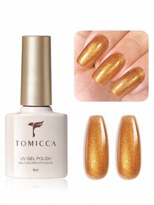 TOMICCA 金色亮片凝膠指甲油，8ml/1瓶 浸泡式 UV/LED 凝膠指甲油，適合初學者居家 DIY、專業美甲沙龍或作為禮物 - 金色 - 查看 11