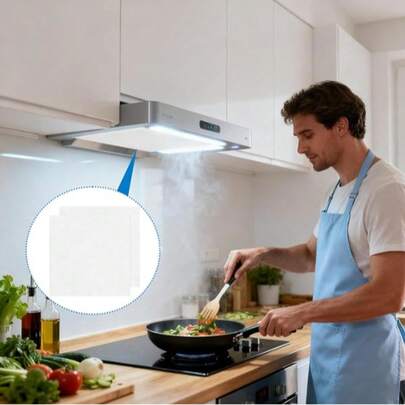 12片装厨房油烟机滤网，带魔术贴，通用型油烟机滤网替换装，收集油脂，防止异味，白色