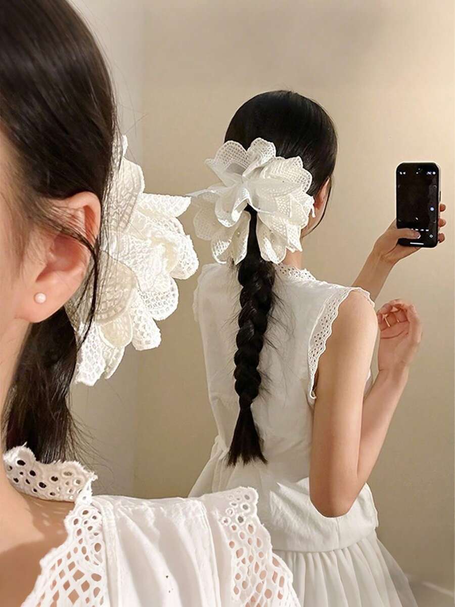 1个新款蕾丝边发夹 - 时尚百搭马尾夹 - 颈后发饰 - 彩色 - 查看 1