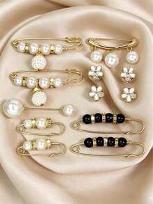 12pcs Waist Clip Brooches, Used To Secure And Prevent Low-Cut Dresses From Exposing, Also Can Decorate Jackets, Cardigans, Sweaters - Multicolor - View 2