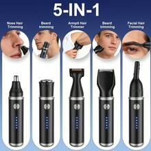 1 bộ dụng cụ chăm sóc nam giới chuyên nghiệp 5 trong 1, máy tỉa lông mũi và tai, dao cạo râu và lông mày, máy cạo râu điện sạc USB, thiết kế để tẩy lông cơ thể, unisex, giúp tẩy lông mày và lông mặt không đau - Bộ dụng cụ chăm sóc cá nhân 5 trong 1 dành cho nam giới - Xem 5