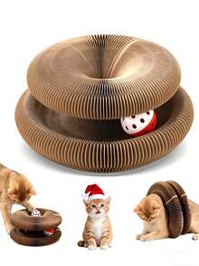 1pc Interactive Magic Accordion Cat Scratch Pad With Bell Ball And Foldable Accordion - Compact Cardboard Scratch Mat Suitable For Indoor Cats, Bell Toy For Exercise, Fits Small Spaces, Suitable For Furniture - Cat Scratching Board - View 7