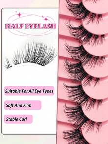 Asiteo 9 Pairs Half Lashes With Clear Band Cat Eye Tail Elongated Eyelashes Natural Look Wispy Faux Mink Lashes Fluffy Soft False Eyelashes Natural Makeup,Suitable For Everyday Wear, Party Wear, Valentine's Day Makeup - Black - View 2
