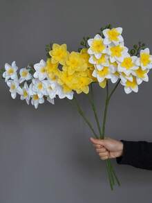 1束高品質仿真水仙花花束，奢華人造花束，高級婚禮/客廳/餐桌裝飾，優雅仿真花藝布置 - 多色 - 查看 2