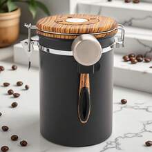 Hộp đựng cà phê kín hơi bằng thép không gỉ 38oz có nắp đậy, vạch chia ngày tháng và thìa đong, thích hợp đựng cà phê xay, hạt cà phê, trà, bột mì, ngũ cốc, đường, cà phê đen. - màu đen - Xem 3